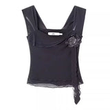 DAIIIBABYYY  -  Chic Camis for Women Square Neck Backelss Flower Tank Hot Girls Casual Slim Fit Sleeveless Vests Korean Fashion Female Clothes