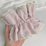 Daiiibabyyy  1PC Large Pink Plaid Hair Scrunchie With Lace Trim, Sweet Ruffled Hair Tie, Cute Hair Accessory For Women And Girls