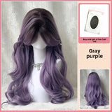DAIIIBABYYY  -  Gray Purple Gradient Women's Long Hair Natural Middle Part Large Curl Wig Full Head Cover Synthetic Fiber Hair Extension