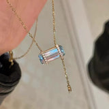Daiiibabyyy  Blue Square Sugar Necklace Fresh Simple Zircon Tassel Design Exquisite Trend Pendant Necklace Women's Popular Jewelry Gift