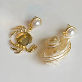 Daiiibabyyy  New Ocean Style Pearl Conch Earrings Women's Beach Vacation Crab Shell Asymmetry Earrings Elegant Unique Jewelry Accessories