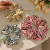 DAIIIBABYYY  -  French Romantic Idyllic Floral Scrunchies Flowers Wrinkled Large Hair Ties Ropes Gray Yellow Elegant Ponytail Holder Headwear