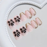 Daiiibabyyy  24pcs New Short Ballerina False Nails Metallic Irregular Flowers French Nail Tips Detachable Full Cover Fake Nails Women Girls