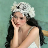 Daiiibabyyy  sweet bridal lace crystal fringed headgear wedding hair accessories