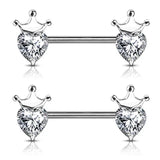 DAIIIBABYYY  -  1 Pair Stainless Steel Love Heart Shape Nipple Piercing Cubic Zirconia Butterfly Crown Barbell Tongue Piercing Body Jewelry