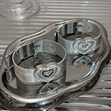 Daiiibabyyy  Y2K Metal Crystal Heart Wide Bracelets for Men Women Punk Silver Color Bracelets Adjustable Wrist Belt Buckle Cuff Bangle Party