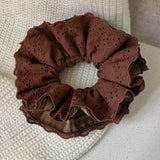 Daiiibabyyy  1PCPlaid Lace Scrunchie Vintage Brown Ruffled Double-layer Fabric Hair Tie Elegant Hair Accessory For Women Girl Daily Party Use