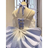 DAIIIBABYYY  -  Gradient Blue Light Flower Wedding Hollow Out Front Short Back Long Lolita Fine Shine Lolita Pengpeng Heavy Industry Princess