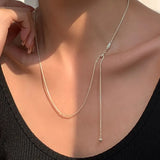 Daiiibabyyy S925 Sterling Silver Adjustable Pull Type Snake Chain Choker Necklace Simple Heart-Shaped Pendant Women's Gift Boutique Jewelry
