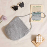 Daiiibabyyy  Casual Large Capacity Handwoven Bucket Bag Solid Color Straw Design Metal Line Bucket Bag Handmade Boho Shoulder Bag Beach