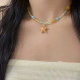 DAIIIBABYYY  -  Fashion Natural Stone Shell Collarbone Charm Starfish Conch Rice Bead Necklace Ladies Party Jewelry Gift