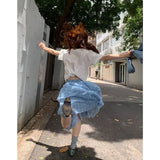 Daiiibabyyy  Streetwear Floral Midi Skirt Women Fashion Ruffles Asymmetrical Skirts Summer Ladies Elegant Korean Blue Design A Line Faldas