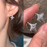 Daiiibabyyy  Shining Rhinestone Cross Star Hoop Earrings for Women Fashion Geometric Metal Circular Ear Buckle Earrings Y2K Jewelry Gifts