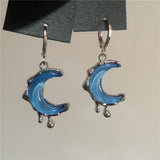 Daiiibabyyy  Cute Blue Moon Pendant Earrings For Women Aesthetic Jewelry Accessories