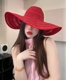 Daiiibabyyy  Oversized Brim Sunscreen Sun Hats Women Fashion Foldable Sense Beach Cap Sunshade UV Protection Hollow Designer Sense Straw Hat