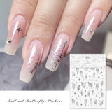 Daiiibabyyy Holographic Butterfly Nail Art Stickers Silver Metal Aurora Effect Laser Stars Sliders for Nails 3D Adhesive Decal Manicure