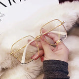 DAIIIBABYYY  -  New Fashion Anti-Blue Light Glasses Glitter Metal Gold Color Frame Flat Lens Plain Eyeglasses Women Large Square Frame Eyewear