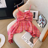 DAIIIBABYYY  -  Plaid Contrast Kink Suspender Shirt New French Retro Top