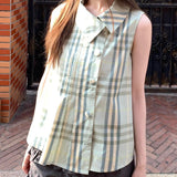 Daiiibabyyy  Preppy Japanese Turn Down Collar Sleeveless Single Breasted Plaid Women Shirt