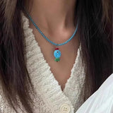 DAIIIBABYYY  -  Trend Cute Ceramic Fish Red Mushroom Pendant Blue Beads Necklace Aesthetic Summer Beach Women Girls Neck Jewelry Decoration