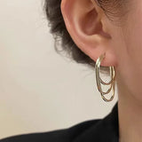 Daiiibabyyy  Minimalist Snake Bone Chain Three-layer Tassel Earrings Women Classic Temperament Jewelry For Party and Daily Wearing