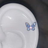 Daiiibabyyy  1Pcs Shiny Zircon Butterfly Stud Earrings For Women Stainless Steel Silver Color Hollow Ear Bone Nail Small Earrings Jewelry