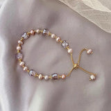 DAIIIBABYYY  -  Pink Irregular Imitation Baroque Pearl Chain Bracelets for Women Purple Crystal Beaded Adjustable Bracelets Bangles Hand Jewelry