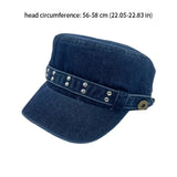 Daiiibabyyy  Fashion Cloth Rivet Denim Beret Y2k Korean Style Rivet Flat Top Washed Denim Fashion Retro Painter Hat Outdoor