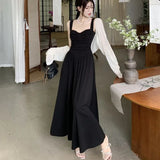 Daiiibabyyy  Korean Women Black Spaghetti Strap Dress Summer Sexy Backless Slim Dress French Hepburn Style Fashon Preppy Party Vestidos