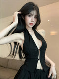 DAIIIBABYYY  -  Sweet Hot Girl Sexy Suit Women's Summer Hollow V-neck Halter Vest High Waist Pod Skirt Two-piece Set Fashion Female Clothes