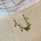 DAIIIBABYYY  -  Y2K Kpop Green Crystal Butterfly Tassel Choker Necklace for Women Korean Fashion INS Fairy Girls Metal Chain Necklace