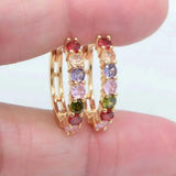 Daiiibabyyy  Textured Shiny Full Rhinestones Round Circle Hoop Earrings for Women 14K Real Gold Plated Copper Party Casual Jewelry
