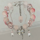 DAIIIBABYYY  -  Fashion Pink Crystal Beads Bow Pendant Bracelet Women Girls Sweet Cute Star Flowers Tassel Charm Bracelet Party Wedding Jewelry