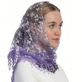 Daiiibabyyy  Simple Floral Printed Lace Triangle Scarf Embroidered Ethnic Style Lace Head Scarf for Women Lightweight Scarf Accessories