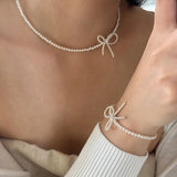 DAIIIBABYYY  -  New Arrival Retro Sweet Elegant Zircon Bow Tassel Pendant Necklace For Women Fashion Imitation Pearls Jewelry Gifts