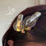 Daiiibabyyy  New Funny Light Bulb Hairpin Female Luminous Duckbill Hair Clip Dancing Party Led Headwear Glowing Light Bulb Hair Accessories