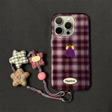 Daiiibabyyy  Large hole IND semi transparent checkered music eggplant phone case with star hanging rope for iPhone 11 12 13 14 15 16 pro max
