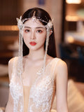 Daiiibabyyy  New Transparent Butterfly Beads Bridal Headwear Beaded Wedding Hairband Accessories Original Crystal Headwear for Women