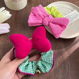 DAIIIBABYYY  -  1pc sweet and cute plum color bow large intestine hair ring, Korea Dongdaemun plaid contrast hair tie American retro hair ring