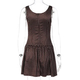Daiiibabyyy  Women Lace Trimmed Patchwork Floral Polka Dot Camisole Dress Mature And Elegant Short Skirt Suitable For Beach Vacation Dating