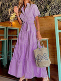 DAIIIBABYYY  -  New Fashion Striped Short-sleeved Loose Medium And Long Dress