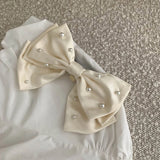 Daiiibabyyy Vintage Cream White Pearl Bow Tiara Hair Clip For Women Hair Accessories 2024 Summer NEW Barrettes Female Elegant Hairpin