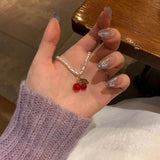 DAIIIBABYYY  -  Elegant Pearl Cherry Pendant Necklace for Women Sweet Choker Necklaces Neck Chain for Wedding Party Jewelry Gift