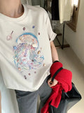 DAIIIBABYYY  -  Casual Style Hand Sewn Shell T-shirt Women's Summer Loose O-neck Short-sleeved T-shirt Fashion Female Clothes