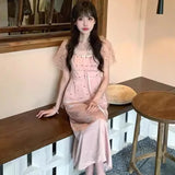 DAIIIBABYYY  -  French Satin Spliced Lace Polka Dot Dress For Women Summer Gentle Elegant Temperament Slim Style Mesh Long Dresses Show Waist