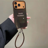 Daiiibabyyy  Vortex pattern IND deep brown minimalist English phone case with hanging rope for iPhone 11 12 13 14 15 16 17 Pro Max
