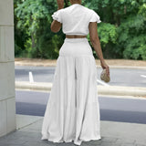 DAIIIBABYYY  -  Women 2 Pieces Skirts Sets Solid Blouse Short Sleeve Deep V Neck & Long SKirts Loose Floor Length Elegant Birthday Party Clothes
