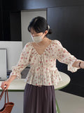 DAIIIBABYYY  -  Sweet Just V-neck Drawstring Floral Lace Shirt Women Gentle Lazy Wind Long Sleeve Top