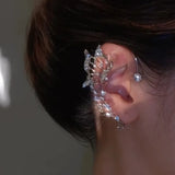 Daiiibabyyy  Sparkling Crystal Elf Butterfly Ear Cuff Without Piercing Clip Earrings Elegant Ear Clip For Women Exquisite Ear Cuff