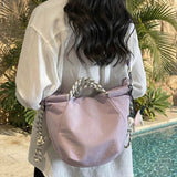 Daiiibabyyy  Vintage Multi-pocket Large Tote Bag Drawstring Shoulder Contrast Webbing Crossbody For Outdoor Hiking Daily Commute Handbags